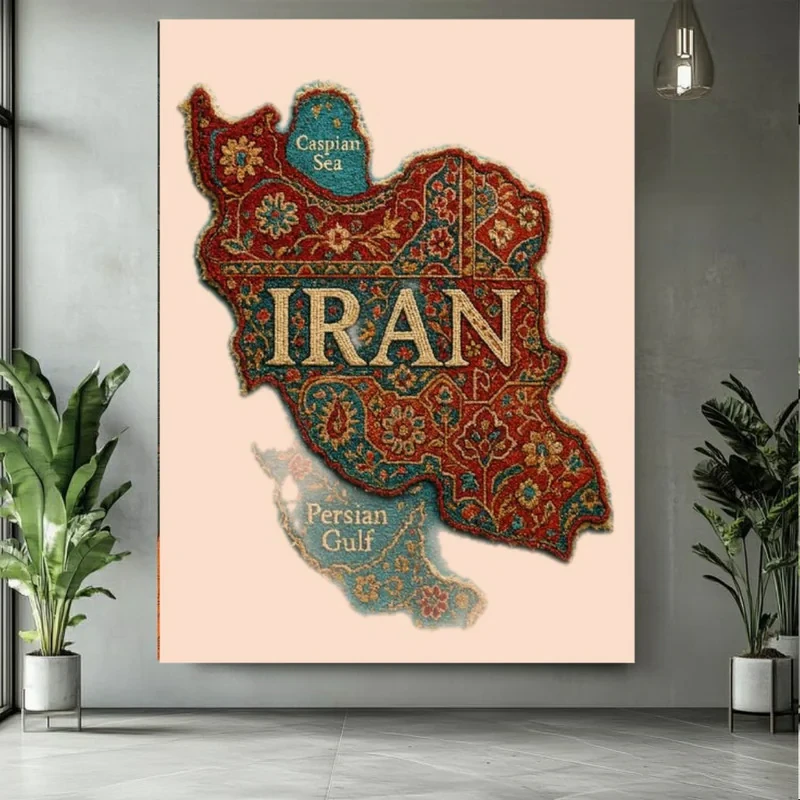 تابلو بوم طرح مخمل نقشه ایران مدل فرش ایرانی کد PY490