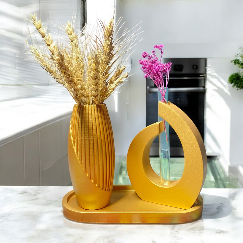 ست گلدان دکوری کد 1024، مجموعه 4 عددی گلدان خمره‌ای طرح قطره، سنگ مصنوعی، مناسب گل طبیعی، گل خشک و گل مصنوعی، ابعاد 22×10 سانتی‌متر