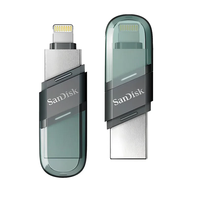 فلش مموری سن دیسک iXPAND FLIP ظرفیت 256 گیگابایت با دو رابط Lightning و USB 3.1، بدنه فلزی، سازگار با iPhone، iPad، ویندوز و مک، انتقال خودکار عکس و ویدیو، طراحی درپوش‌دار و سبک