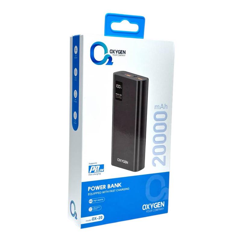پاوربانک اکسیژن مدل OX-20 ظرفیت 20000 میلی آمپر ساعت