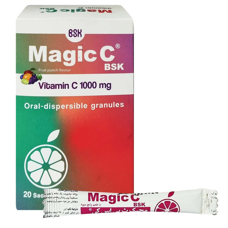 ساشه مجیک ویتامین ث 1000 میلی گرم با طعم پانچ میوه بنیان سلامت کسری بسته 20 عددی