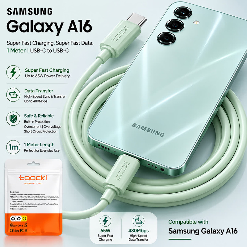 کابل شارژ USB-C توکی مدل 60W-A16 با طول ۱متر
