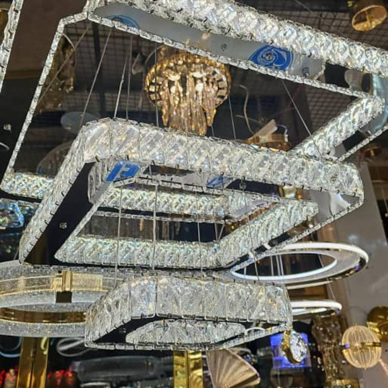 لوستر 3 شعله پادینا مدل کریستالی مربع کد MK3