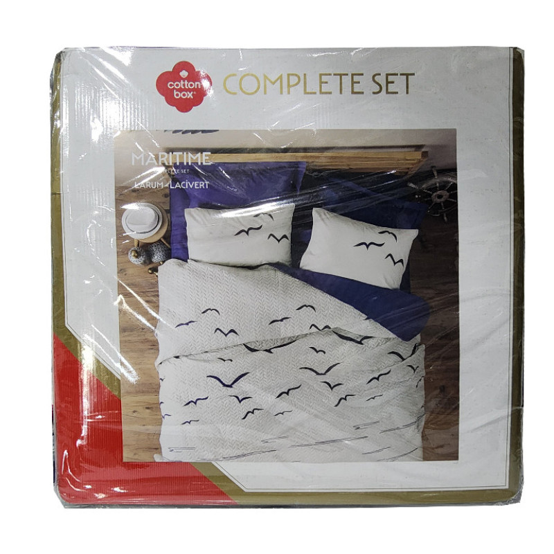سرویس روتختی یک نفره 3 تکه کاتن باکس مدل Complete Seti Maritime Larum Lacivert T.K