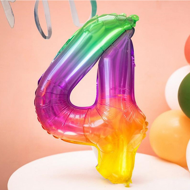 بادکنک فویلی لاکی بالونز مدل عدد 4 طرح ژله ای رنگین کمانی کد 1109