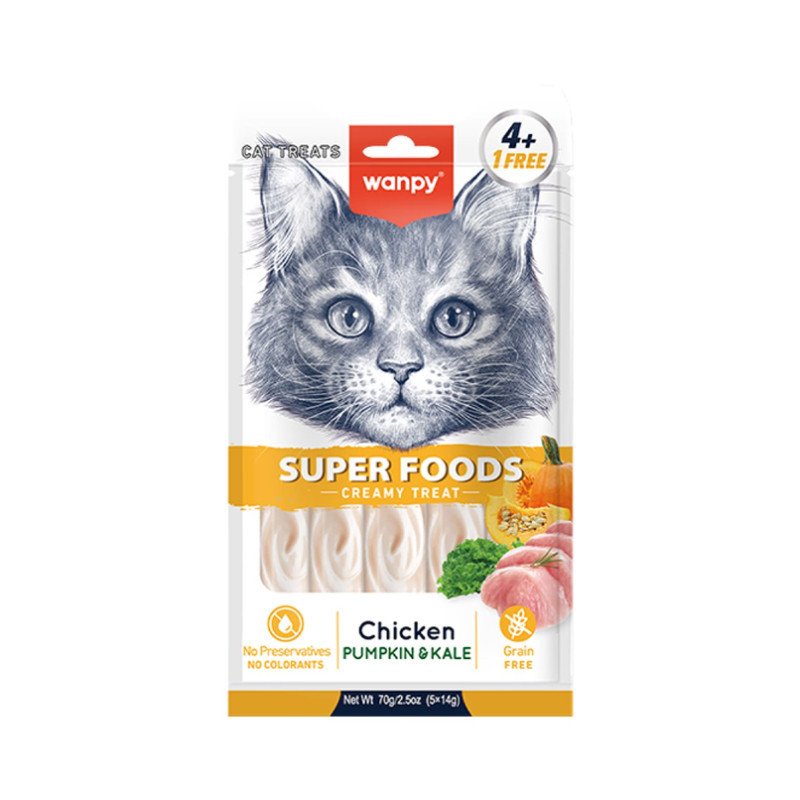 بستنی گربه ونپی مدل Creamy Treat Superfoods طعم مرغ، کدو و کلم بسته 5 عددی