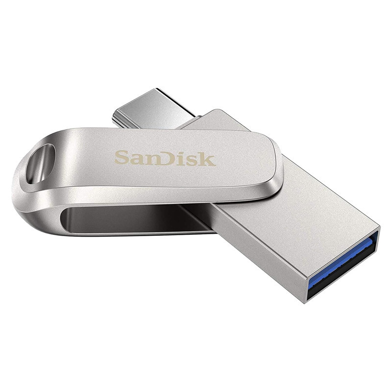 فلش مموری 128 گیگابایت سن دیسک مدل Ultra Dual Drive Luxe با دو رابط USB Type-C و USB Type-A، سرعت انتقال 150 مگابایت بر ثانیه، بدنه فلزی و سازگار با ویندوز، مک، اندروید و iOS