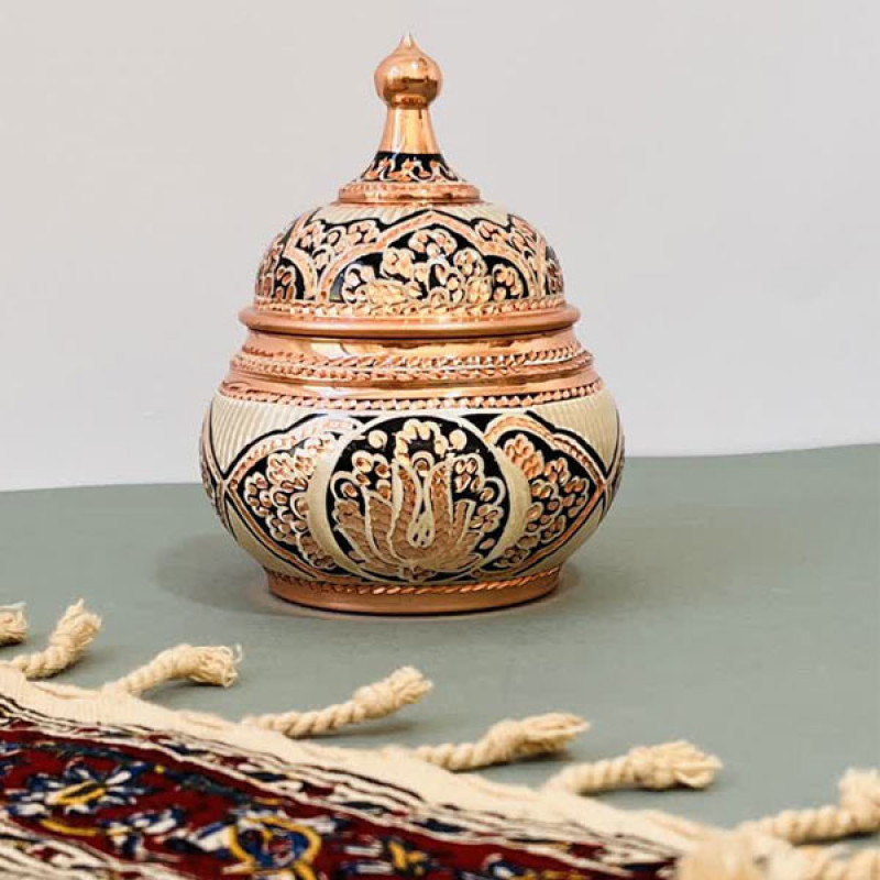 قندان مسی مدل گنبدی نقره کوب کد ZH361.1