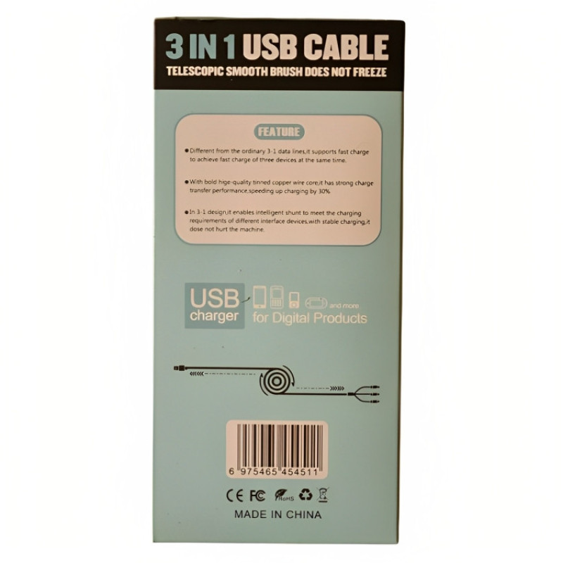 کابل تبدیل USB به microUSBUSB-Cلایتنینگ مدل WWQ-60 طول 1 متر