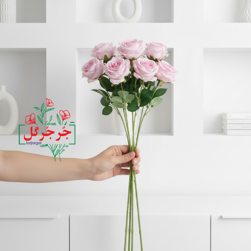 گل مصنوعی جُرجُرگل مدل شاخه رز مینیاتور بسته 3 عددی