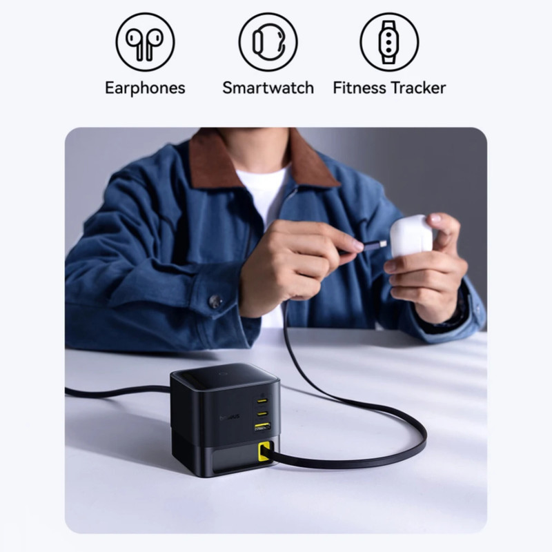 شارژر رومیزی 100 وات 3 پورت بیسوس مدل  100W Super GaN  به همراه کابل  USB-C