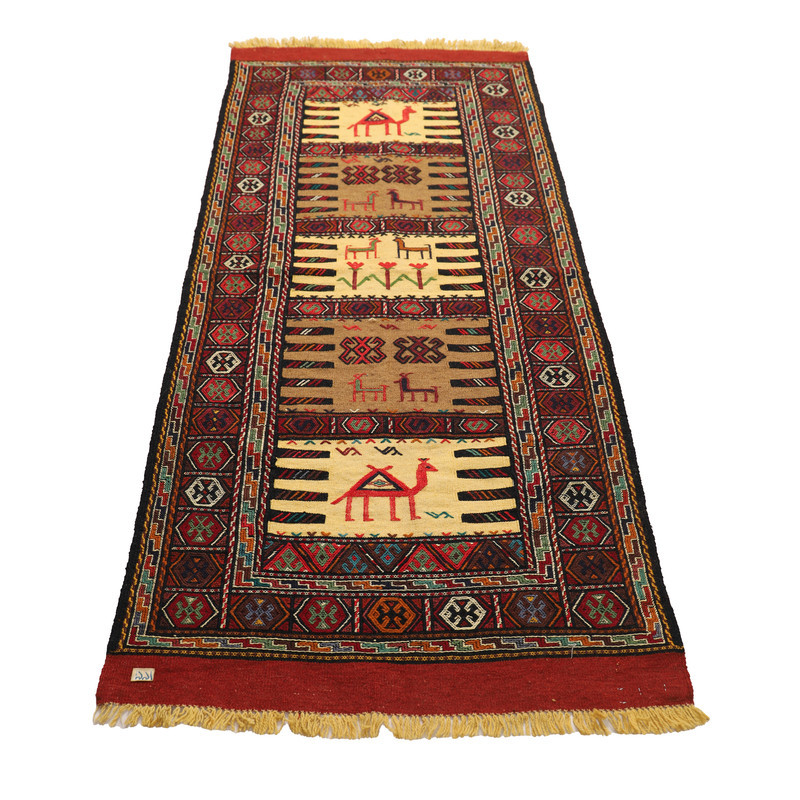 گلیم دستبافت دو متری مدل سفره کردی کد 4020448