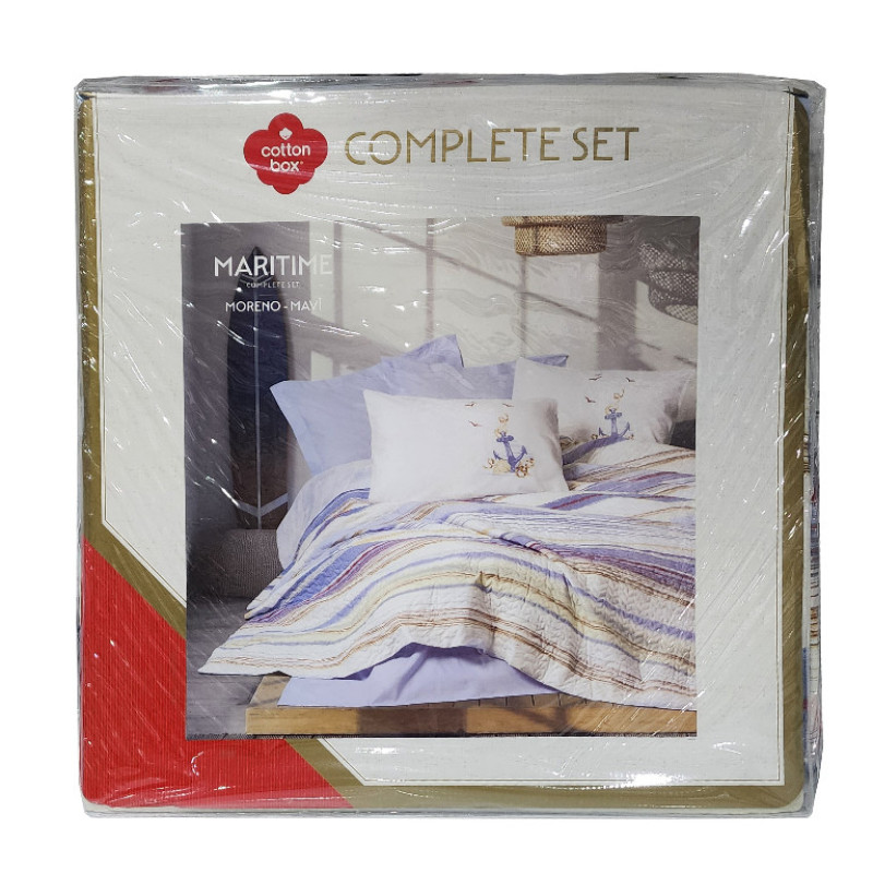 سرویس روتختی یک نفره 3 تکه کاتن باکس مدل Complete Seti Maritime Moreno Mavi T.K