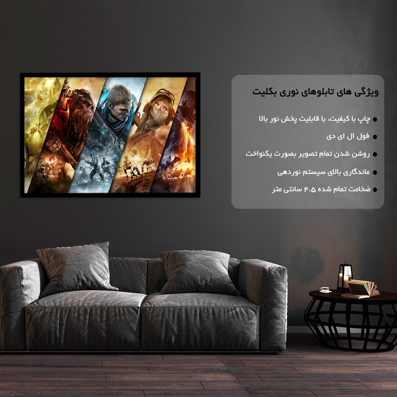 تابلو نوری بکلیت طرح بازی گیم نت Xbox 360 Games مدل چراغدار B-s1449