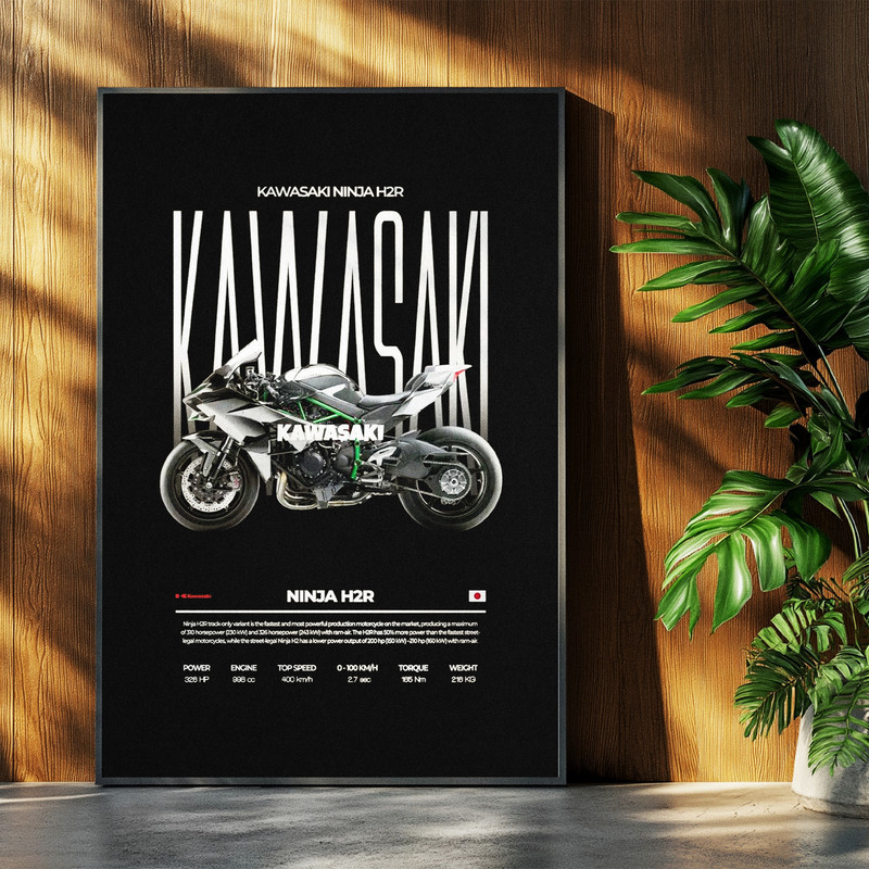 تابلو بکلیت طرح موتور سنگین نینجا کاوازاکی NINJA KAWASAKI H2R مدل b-po1692 فریم مشکی