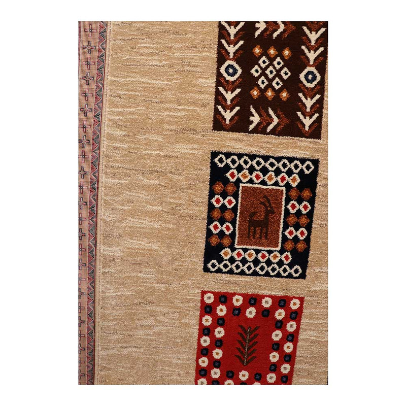 فرش ماشینی 320 شانه زمینه کرم حاشیه کرم مدل شاهسون کد SH-B072-8800