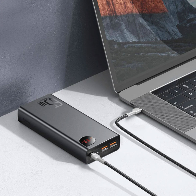 پاوربانک 65 وات بیسوس مدل PPADM65-S ظرفیت 20000 میلی آمپر ساعت به همراه کابل USB-C به USB-A