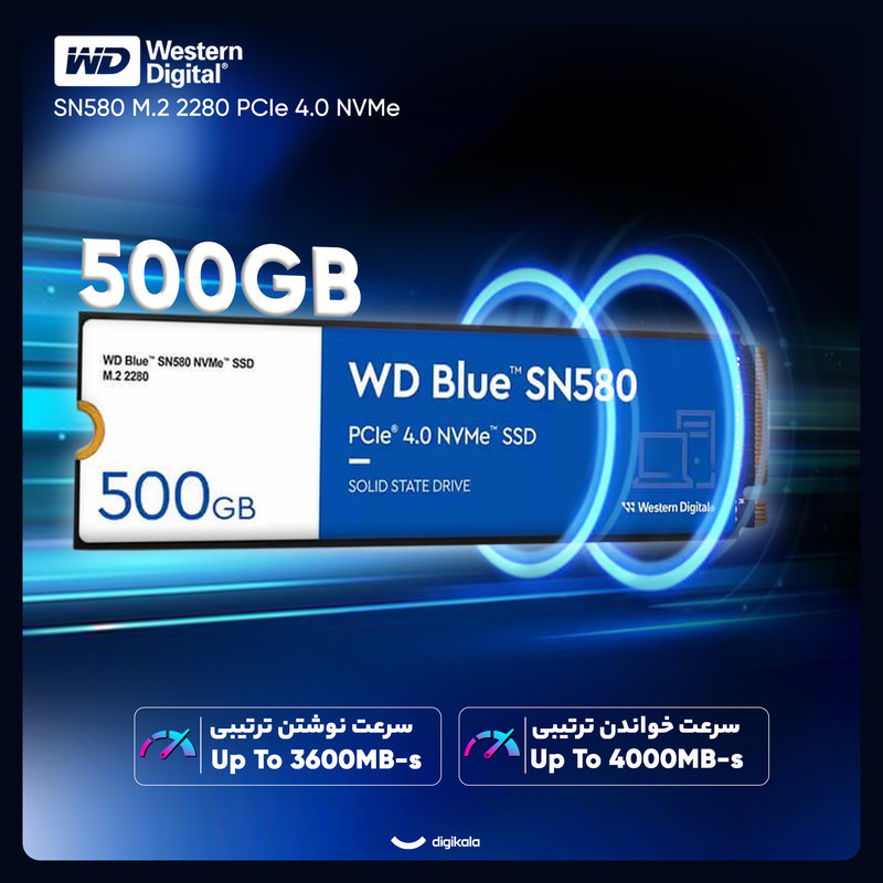 اس اس دی اینترنال PCIe Gen4 x4 وسترن دیجیتال مدل Blue SN580  ظرفیت 500 گیگابایت