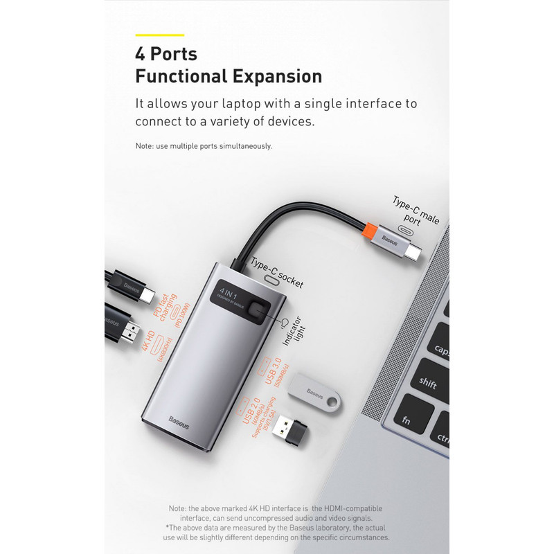 هاب 4 پورت USB-C باسئوس مدل Metal Gleam Series