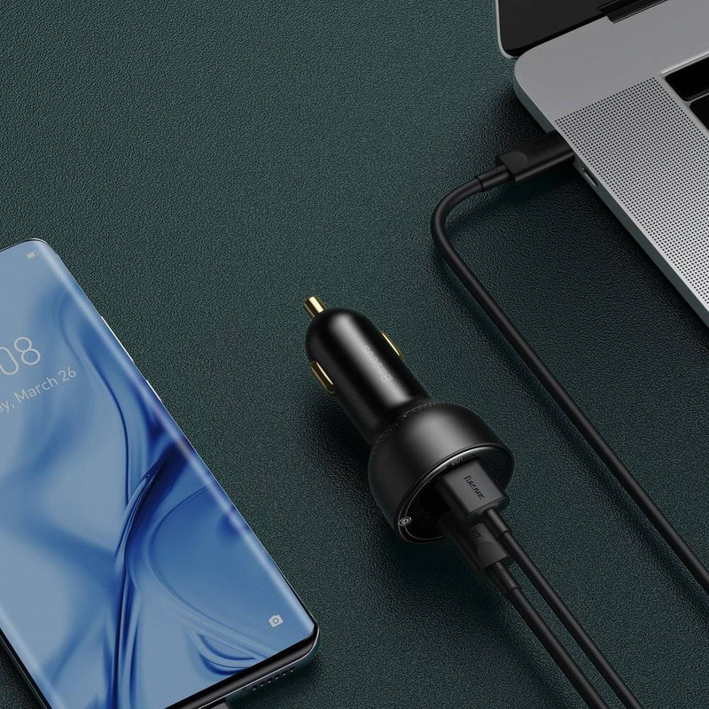 شارژر فندکی باسئوس مدل Digital Display PPS 100W به همراه کابل تبدیل USB-C