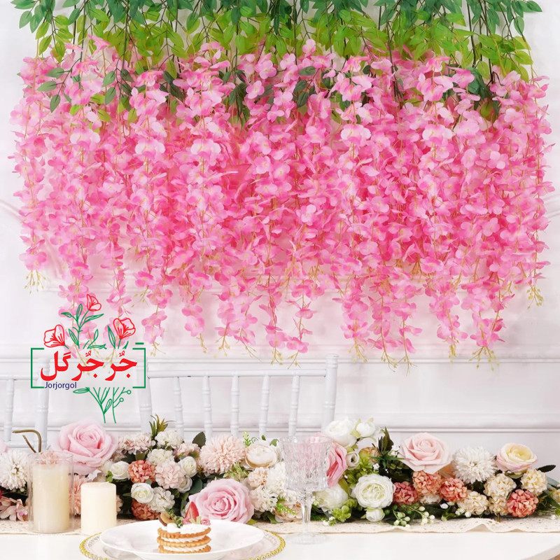 گل مصنوعی جُرجُرگل مدل آویز شکوفه آقاقیا، مناسب نصب آویزی، رومیزی و دیواری، طول 70 سانتی‌متر، وزن 250 گرم، ابعاد 30×20×70 سانتی‌متر، بسته 12 عددی