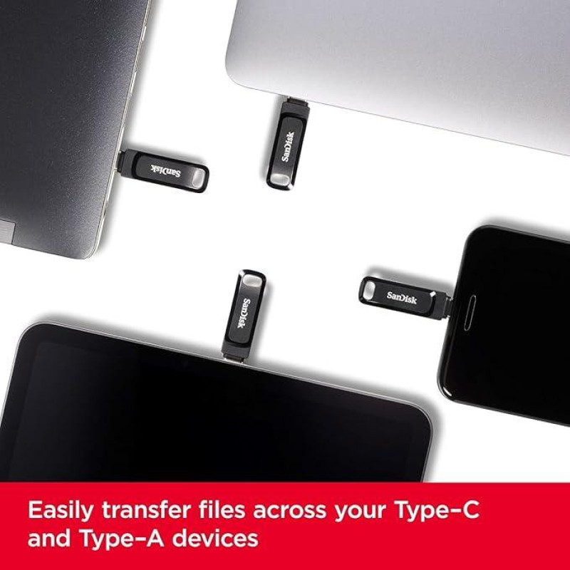 فلش مموری سن دیسک Ultra Dual Drive Go ظرفیت 256 گیگابایت با دو رابط USB Type-C و USB Type-A، طراحی چرخشی، سرعت خواندن 150 مگابایت بر ثانیه، سازگار با کامپیوتر، لپ‌تاپ، تبلت و گوشی موبایل