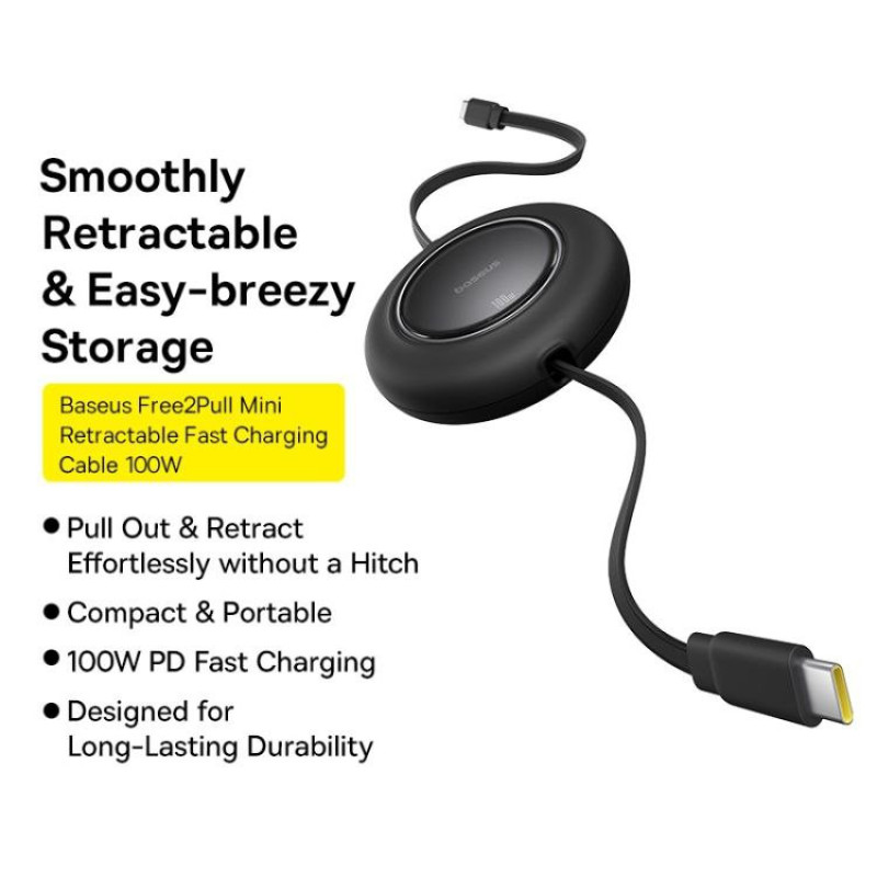 کابل تبدیل USB-C به USB-C بیسوس مدل Free2Pull Mini 100W طول 2 متر