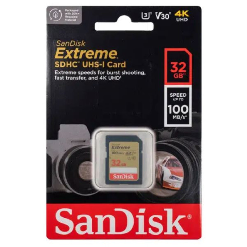 کارت حافظه SDHC سن دیسک مدل Extreme V30 کلاس 10 استاندارد UHS-I U3 سرعت 100mbps ظرفیت 32 گیگابایت