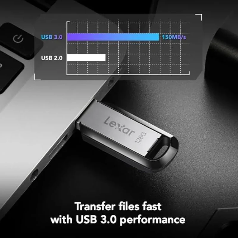 فلش مموری لکسار مدل M400 ظرفیت 128 گیگابایت رابط USB 3.0 مقاوم در برابر ضربه و سازگار با سیستم‌های PC و Mac