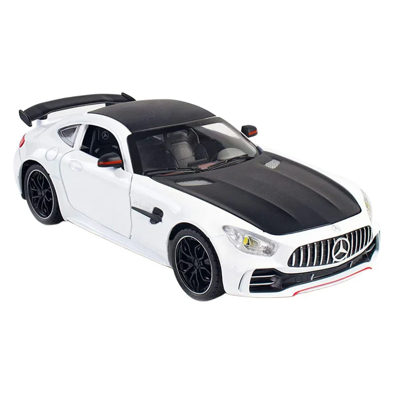 ماکت ماشین فلزی اسپرت BENZ AMG GT قابلیت دودزا با منبع آب، چراغ‌دار، موزیکال، فرمان‌پذیری چرخ‌های جلو، عقب‌کش، باتری قلمی، بدنه صیقلی و 6 درب بازشو