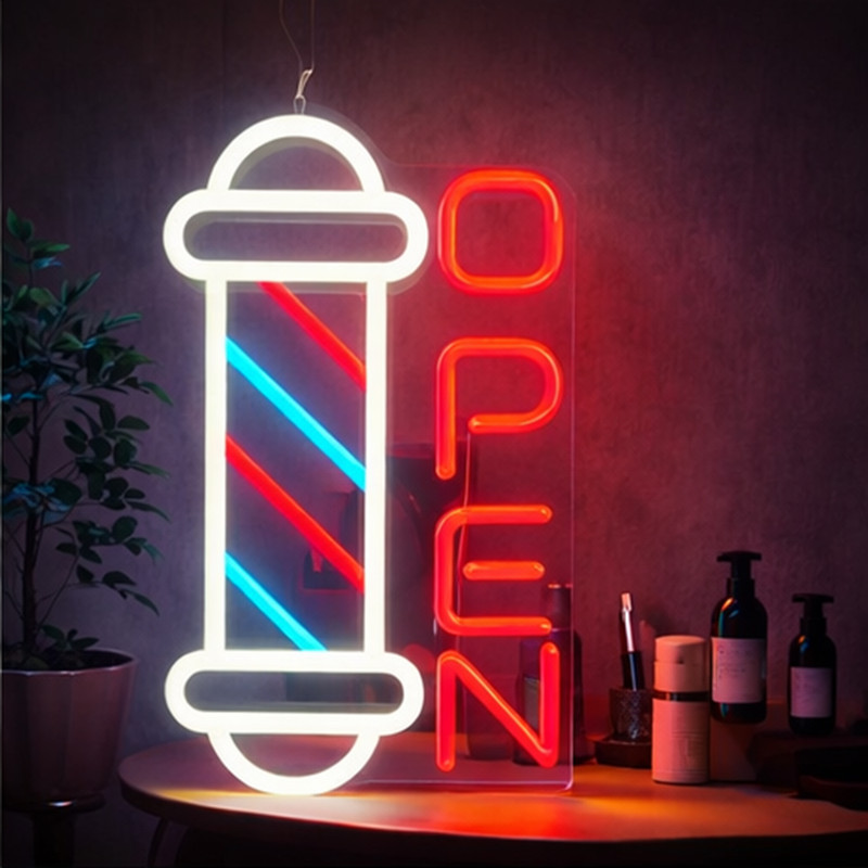 چراغ نئونی طرح Barbershop OPEN کد BA40X25