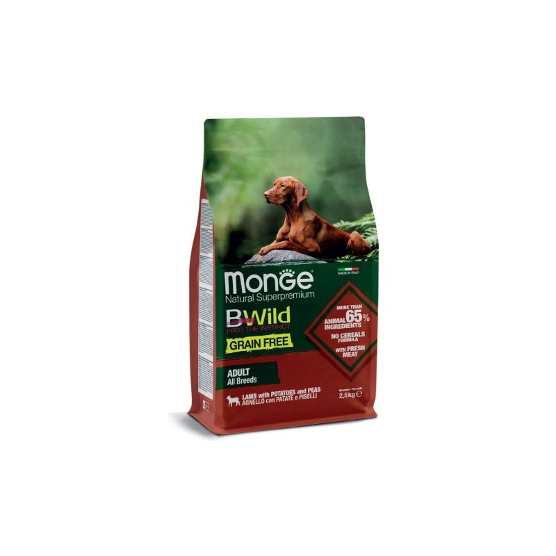 غذا خشک سگ بالغ مونژه مدل BWILD Adult Free All Breeds با طعم گوشت بره وزن 2.5 کیلوگرم