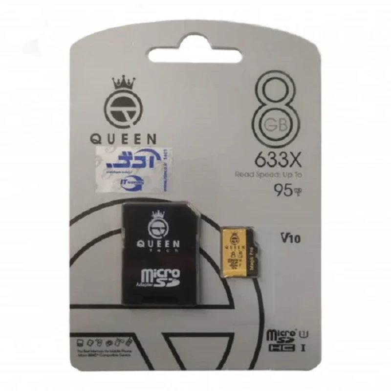 کارت حافظه Micro SD HC کوئین تک مدل A2-V10-633X کلاس 10 استاندارد UHS-l U3 سرعت 95MBps ظرفیت 8 گیگابایت به همراه آداپتور SD