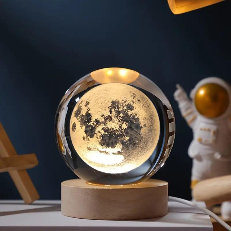 چراغ خواب مدل گوی شیشه ای 3D طرح ماه کد M24