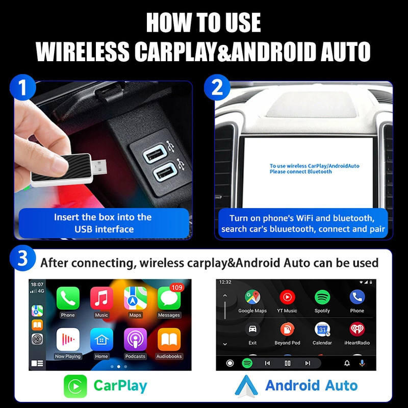 کارپلی و اندروید اتو مدل Wireless P9593 CarplayAndroid Auto به همراه مبدل USB به USB-C