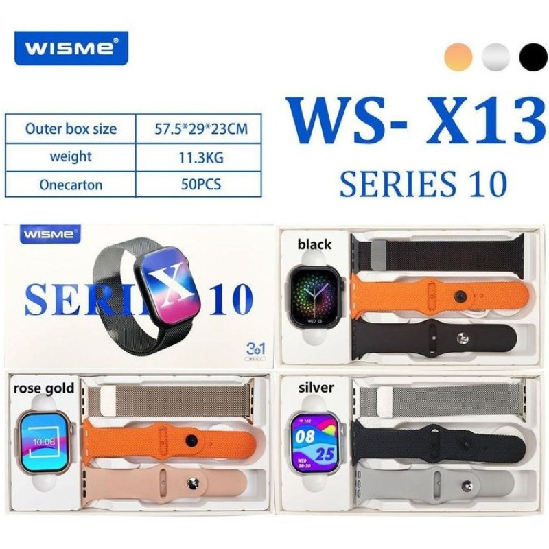 ساعت هوشمند برند ویسمی مدل WS-X13 دارای قابلیت های کنترل موسیقی، شمارنده ضربان قلب، گام شمار، مکالمه از طریق بلوتوث، پشتیبانی از زبان فارسی، قابلیت تغییر طرح ساعت یا تم ، بند سیلیکونی