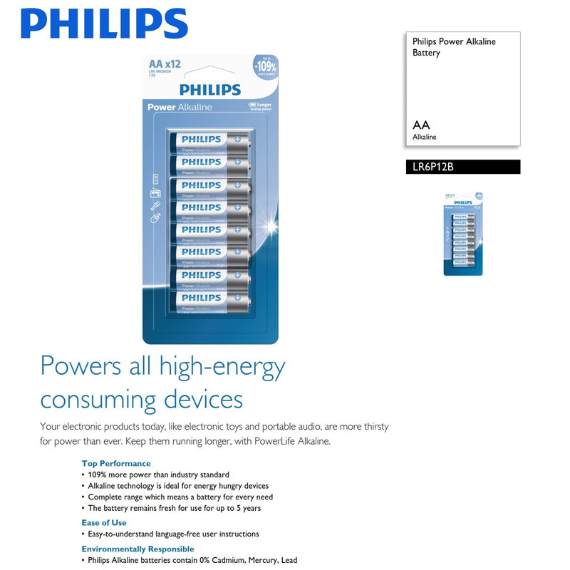 باتری قلمی فیلیپس مدل Power Alkaline بسته 12 عددی
