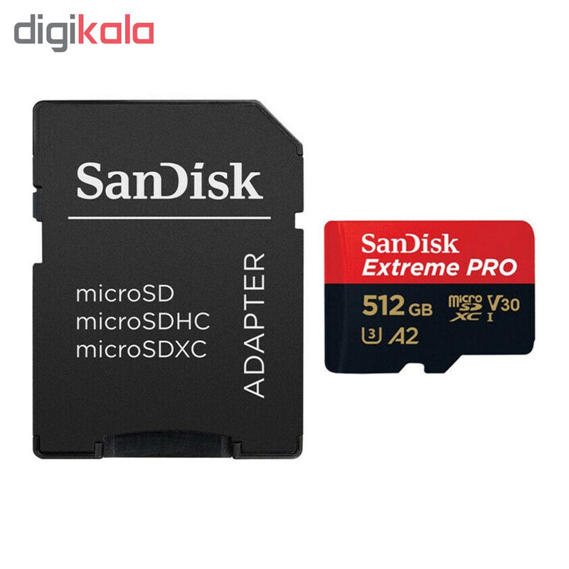 کارت حافظه microSDXC سن دیسک مدل Extreme PRO کلاس A2 استاندارد UHS-I U3 سرعت 170MBs ظرفیت 512 گیگابایت به همراه آداپتور SD