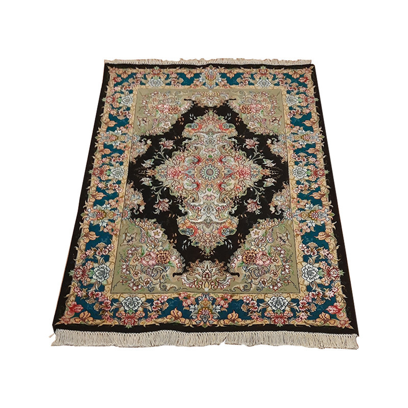 فرش دستبافت یک و نیم متری طرح گل ابریشم بافت تبریز کد NKP.F.12