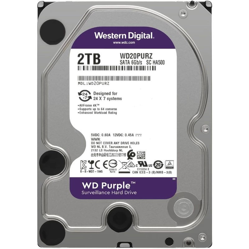 هارد دیسک اینترنال وسترن دیجیتال با رابط SATA 3.0 مدل WD 2TB Purple 64MB SATA 6Gbs ظرفیت 2 ترابایت