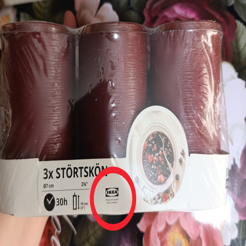 شمع استوانه‌ای معطر ایکیا مدل STORTSKON با رایحه بنفشه، توت‌سیاه زمان اتمام 30ساعت بسته 3 عددی