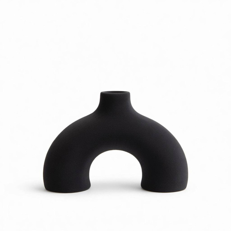 گلدان دکوری سفالی رومیزی با فرم کروی مناسب گل‌های خشک و تزئینی مدل nim donut کد d1 با ابعاد 18x20x18 سانتی‌متر و وزن 200 گرم