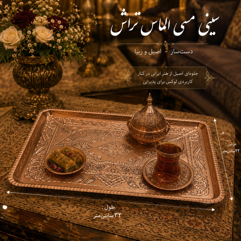 سینی مسی مدل زنجان الماس تراشی