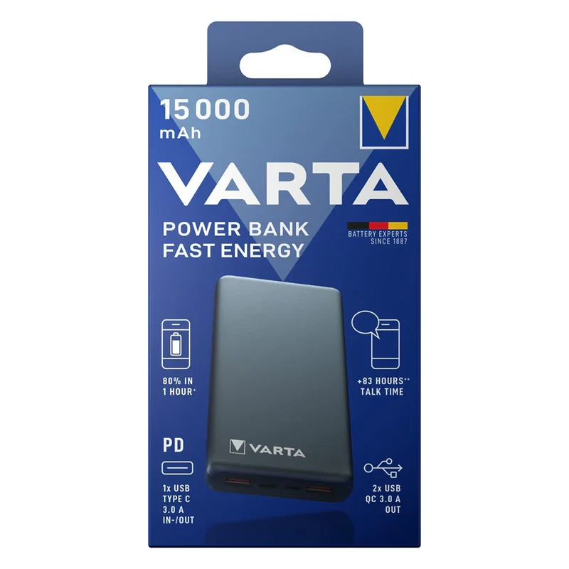 پاوربانک وارتا مدل Fast Energy با ظرفیت 15000 میلی آمپر ساعت