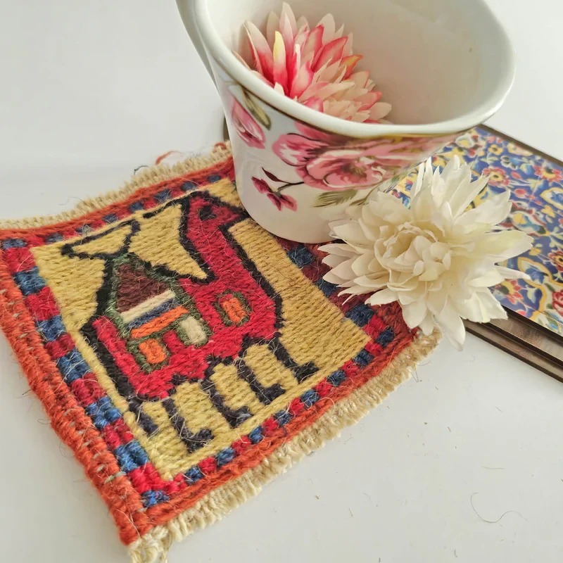 زیرلیوانی گلیمی دست باف طرح کاروان نیک ثمر