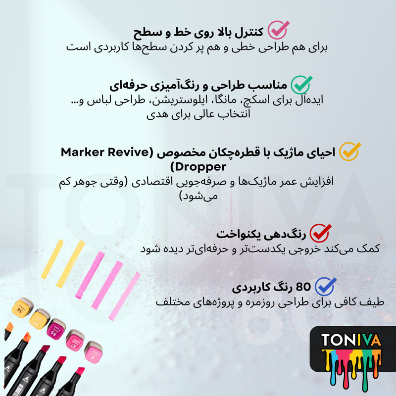 ماژیک راندو تونیوا مدل Touch 80 به همراه محلول احیای ماژیک مجموعه ۸۰ عددی
