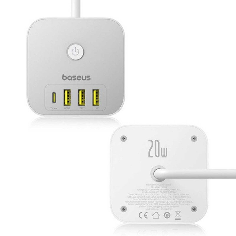 شارژر رومیزی 20 وات 4 پورت بیسوس مدل  PowerCombo Cube 20w S321A