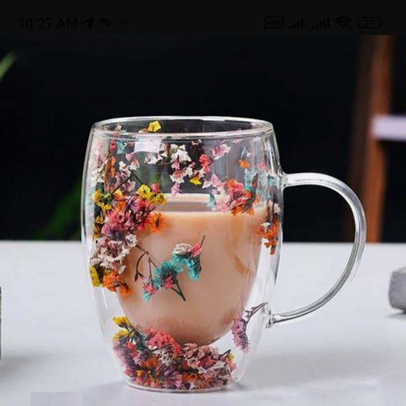 لیوان مدل دو جداره طرح گل خشک کد L1