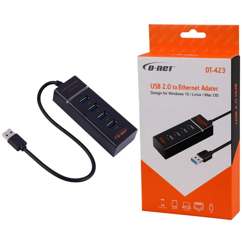 هاب 4 پورت USB 2.0 دی نت مدل DT-423 طول 30 سانتی متر