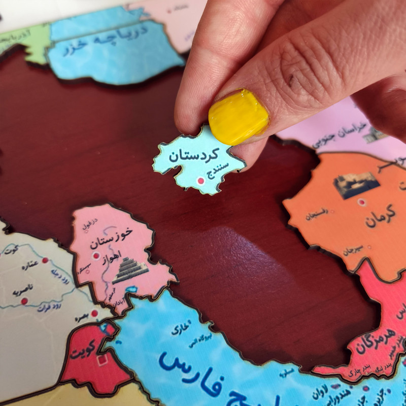 پازل 37 تکه مدل جورچین چوبی طرح نقشه ایران کشورهای همسایه